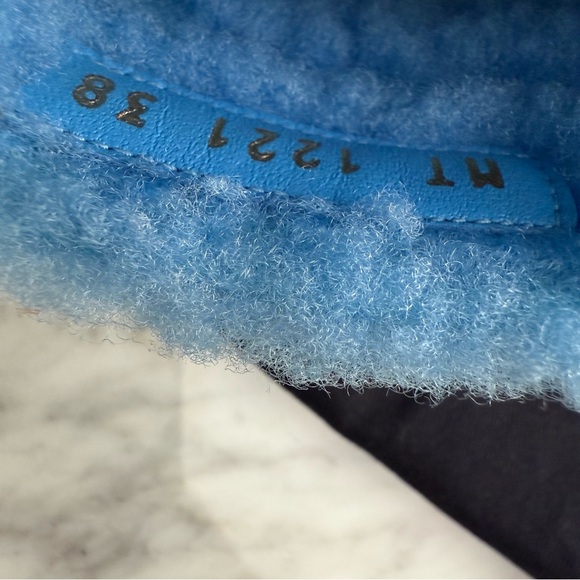 Dior Chez Moi Slide Bright Blue Embroidered Cotton and Shearling sandals - Picture 8 of 10